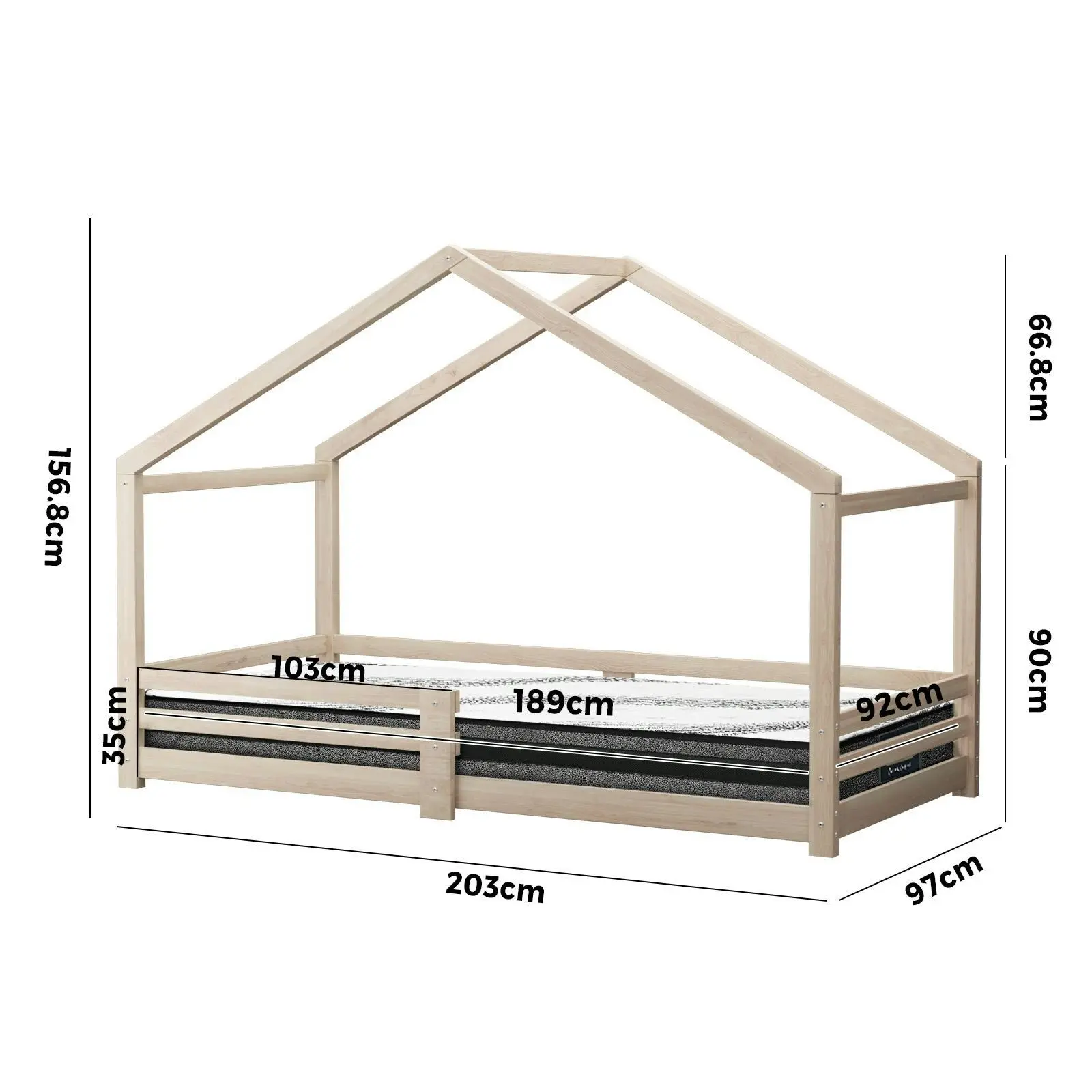 Oikiture Kids Bed Frame Mattress Wooden Timber Toddler House Montessori