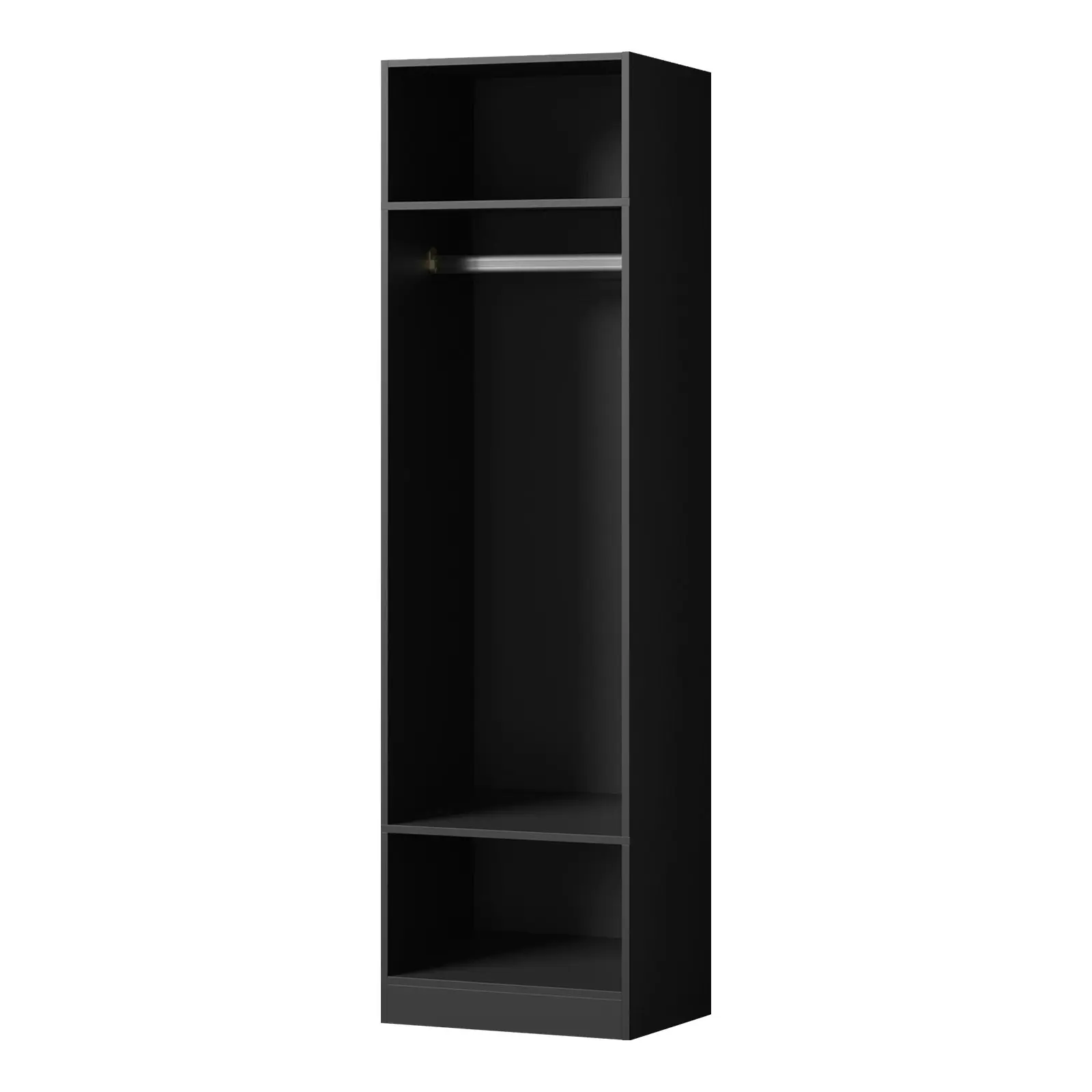 Oikiture Open Wardrobe Shelf Unit Clothes Storage 3 Shelves Hanging Rail Black