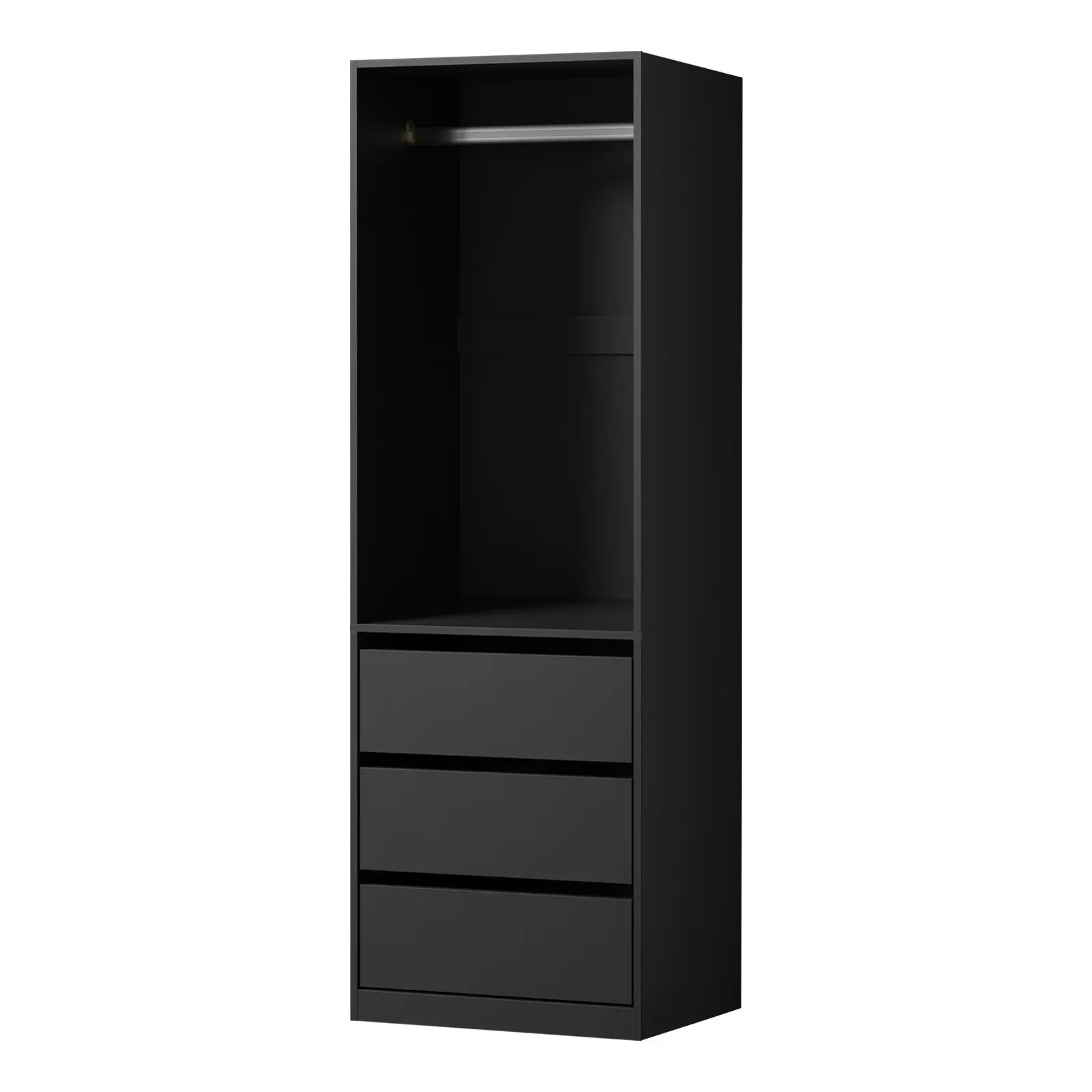 Oikiture Open Wardrobe Shelf Unit Clothes Storage 3 Drawers Hanging Rail Black