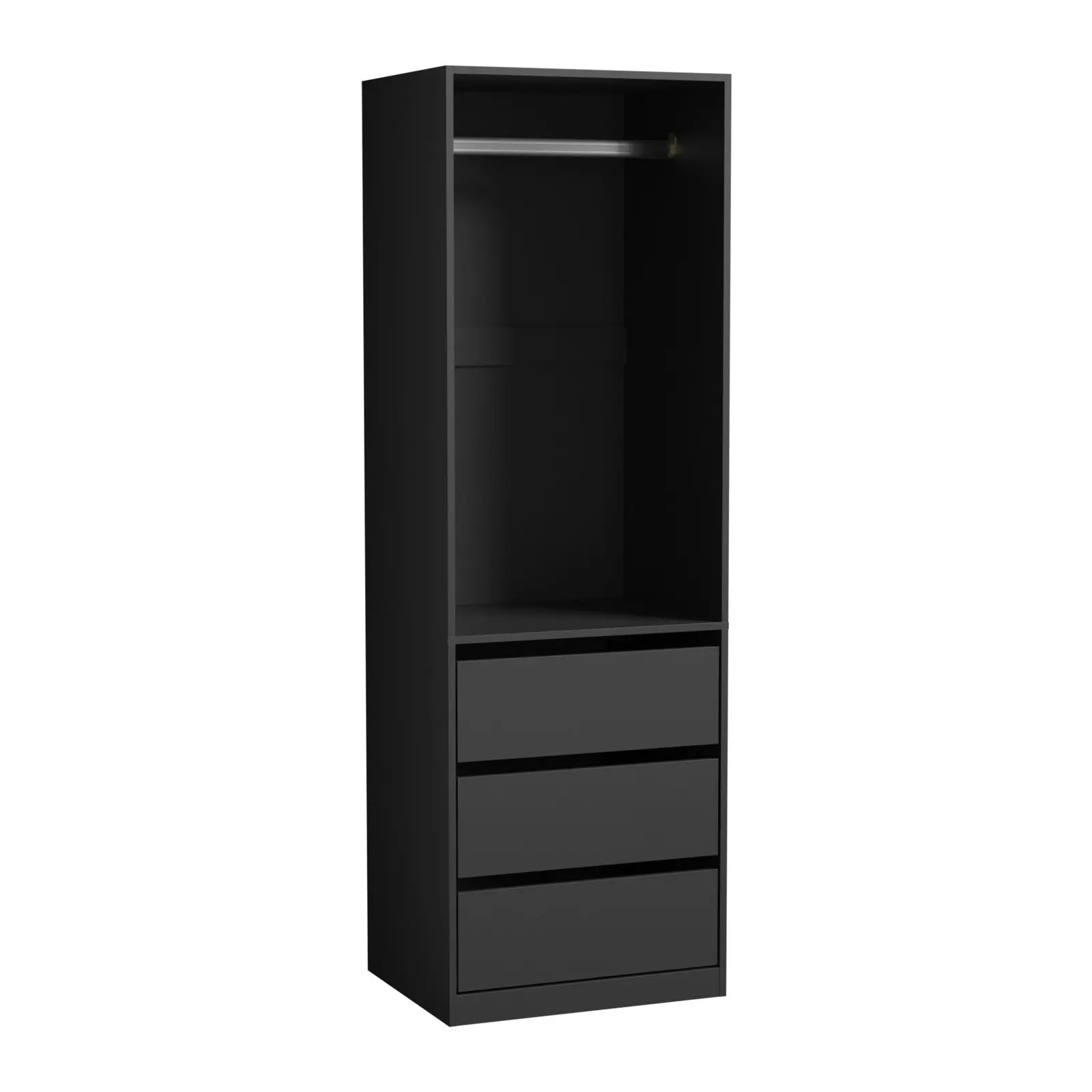 Oikiture Open Wardrobe Shelf Unit Clothes Storage 3 Drawers Hanging Rail Black