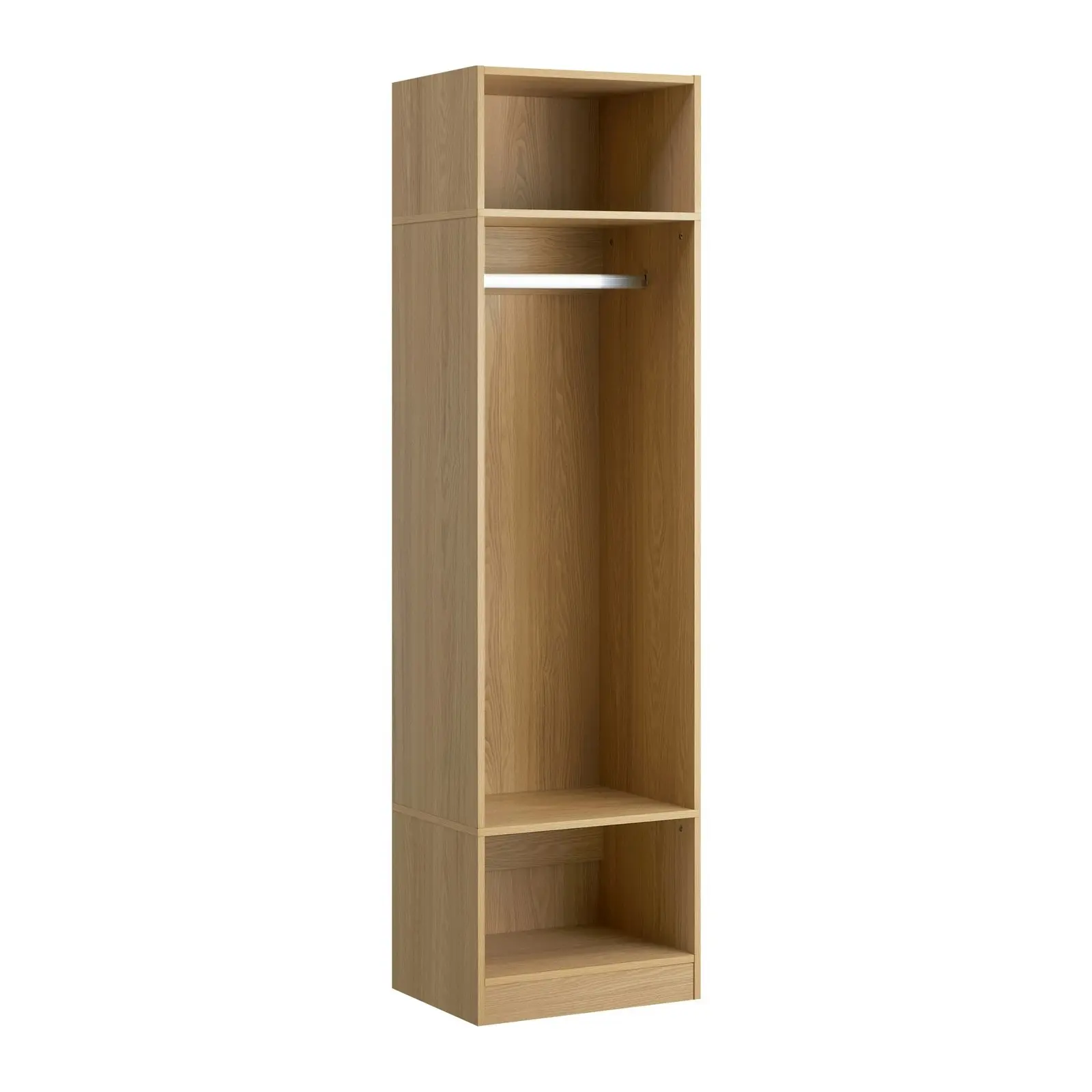 Oikiture Open Wardrobe Shelf Unit Clothes Storage 3 Drawers Hanging Rail Natural