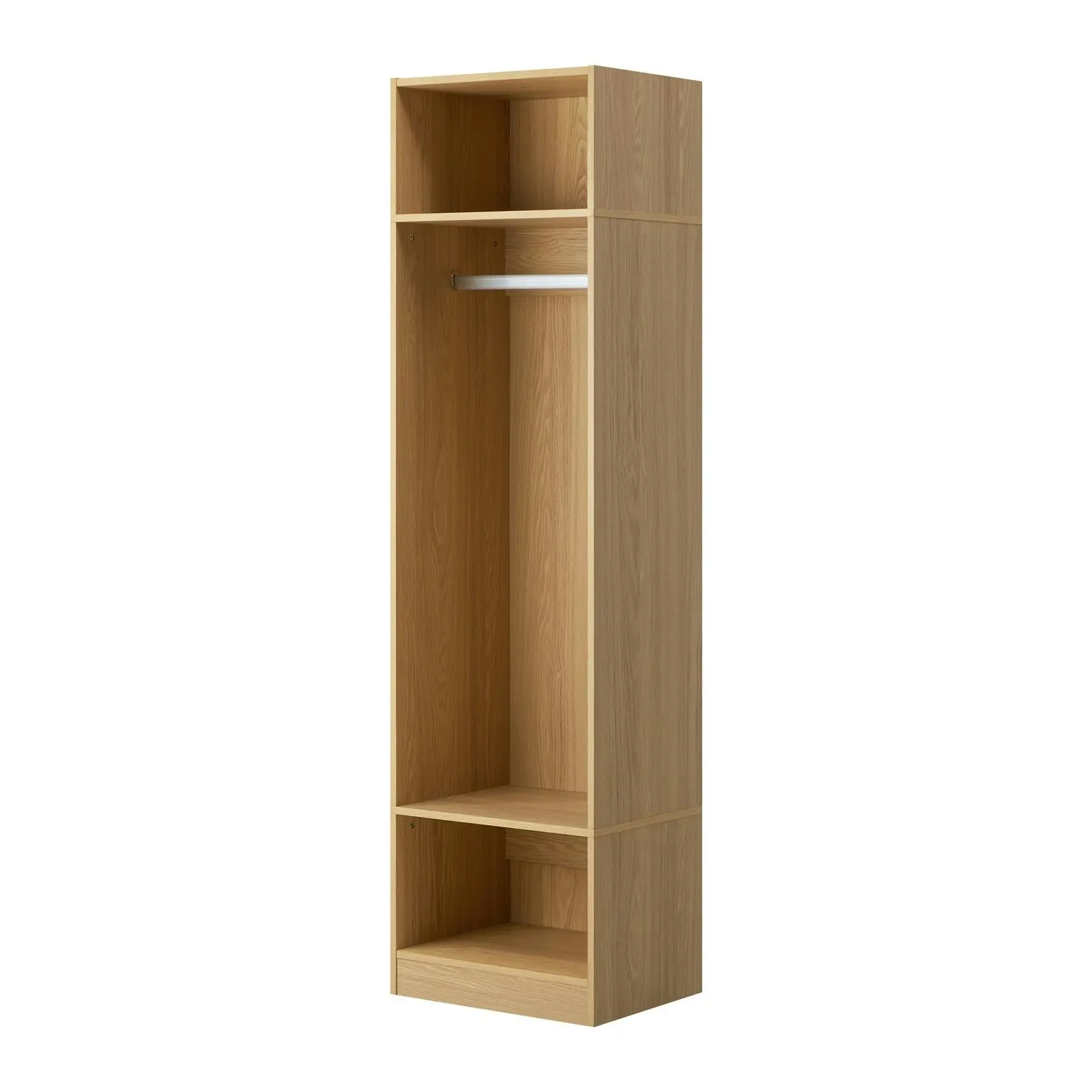 Oikiture Open Wardrobe Shelf Unit Clothes Storage 3 Drawers Hanging Rail Natural