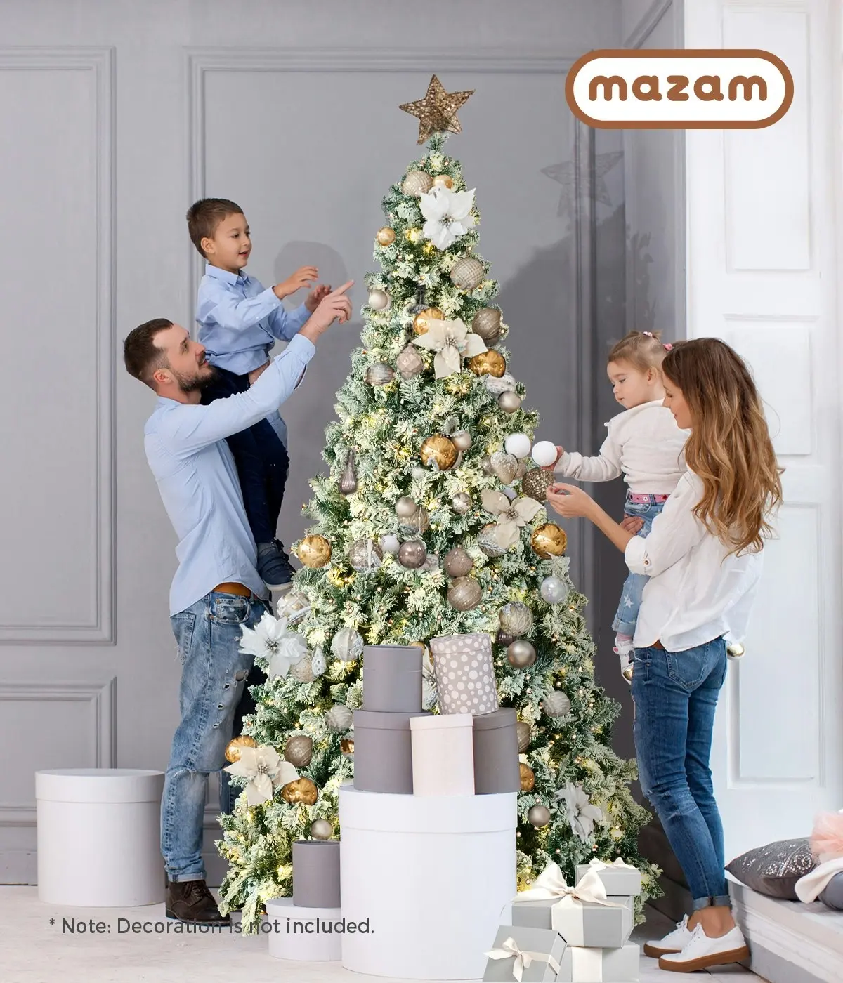 Mazam LED Christmas Tree 2.4M 8FT Xmas Trees White Snow Flocked Decorations