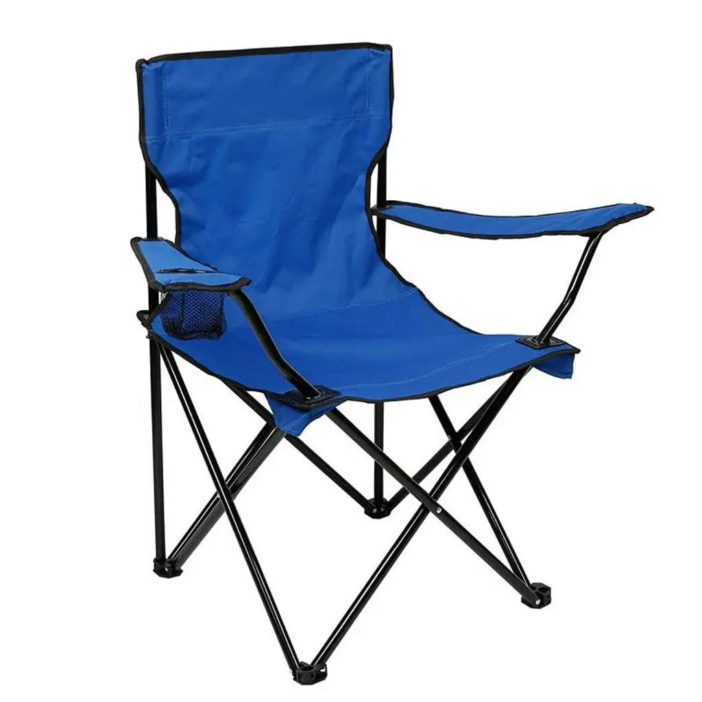 Portable Folding Camping Beach Chair with Arm Rest Cup Holder & Storage Bag (Blue)