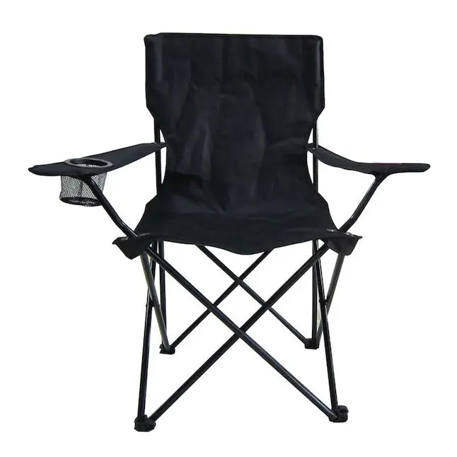 Portable Folding Camping Beach Chair with Arm Rest Cup Holder & Storage Bag (Black)