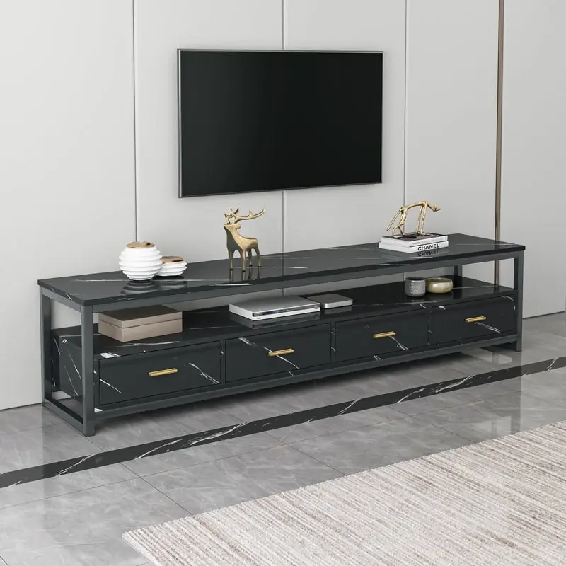 3-Piece Set Synergy Luxury Marble Look Coffee Table, TV Cabinet & Side Table (Black)