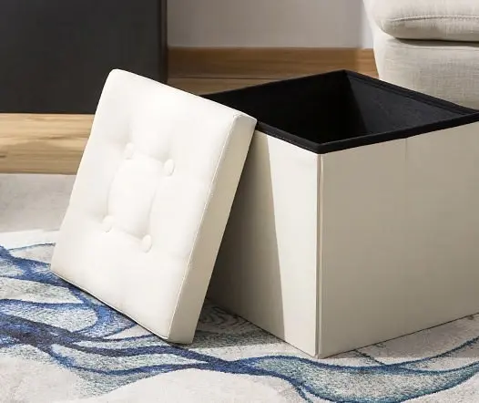 50L PU Leather Ottoman Foldable Storage Stool (White/Cream)