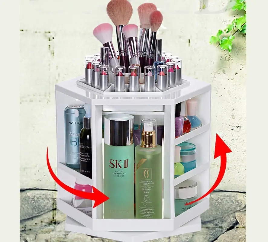 360 Degree Rotating Jewelry Cosmetic Makeup Shelf (White)