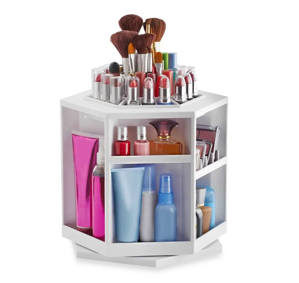 360 Degree Rotating Jewelry Cosmetic Makeup Shelf (White)