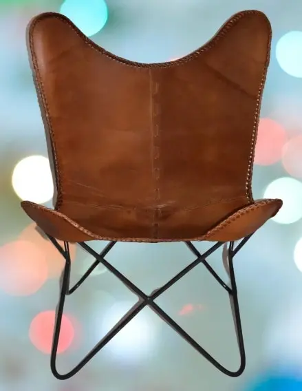 Flash Genuine Leather butterfly chair Solid Welded  Metal Frame