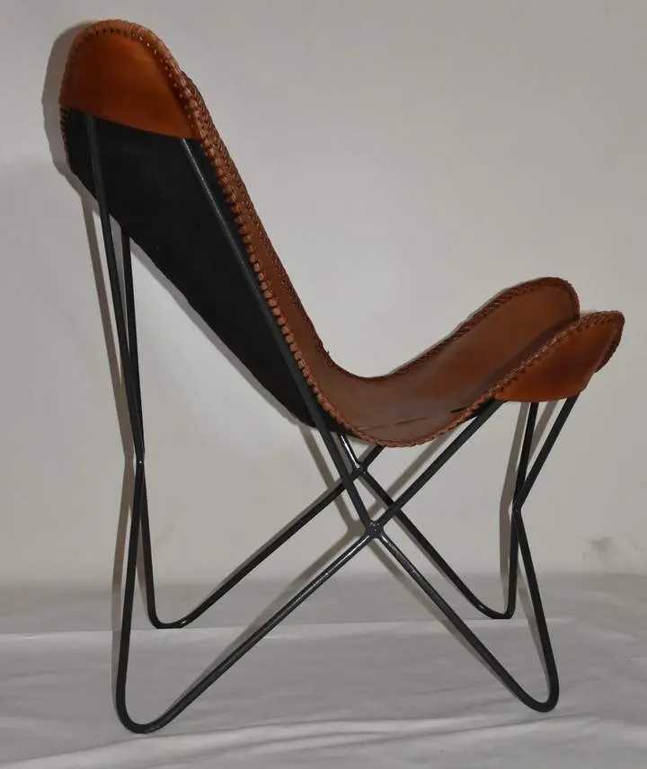 Flash Genuine Leather butterfly chair Solid Welded  Metal Frame