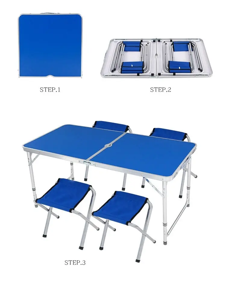 Outdoor Folding Table Adjustable Foldable 120cm (Blue)