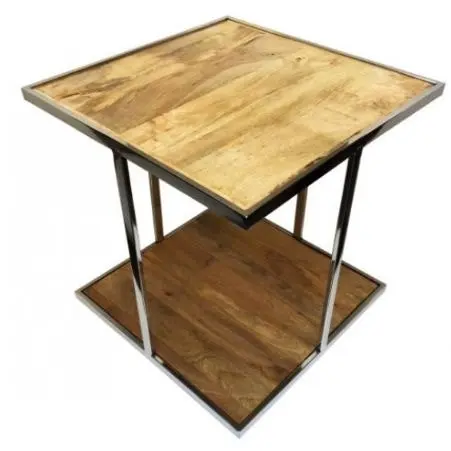 Modern Coffee Table  Stainless Frame And Solid Wooden Top