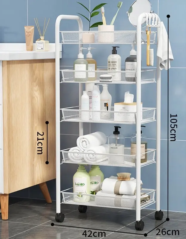 5 Tier Large Steel Multipurpose Storage Shelf Utility Cart Kitchen Trolley (White)