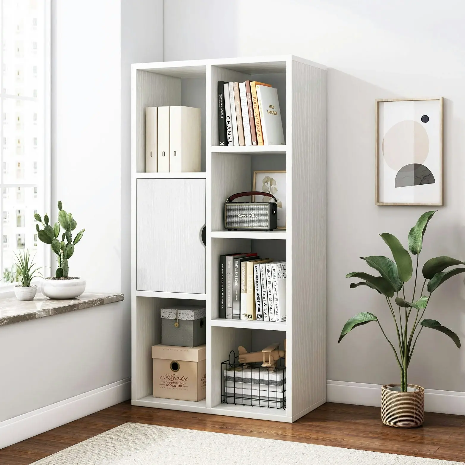 Aura Organizer Bookcase Storage Display Shelf Cabinet Closet (White)