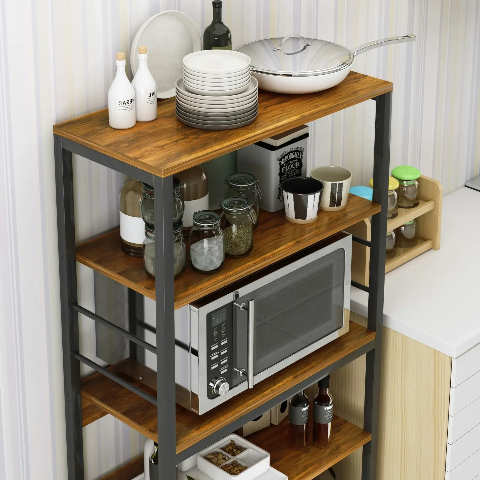 Continental Kitchen Organiser Rack Storage Shelf (Rustic Wood)