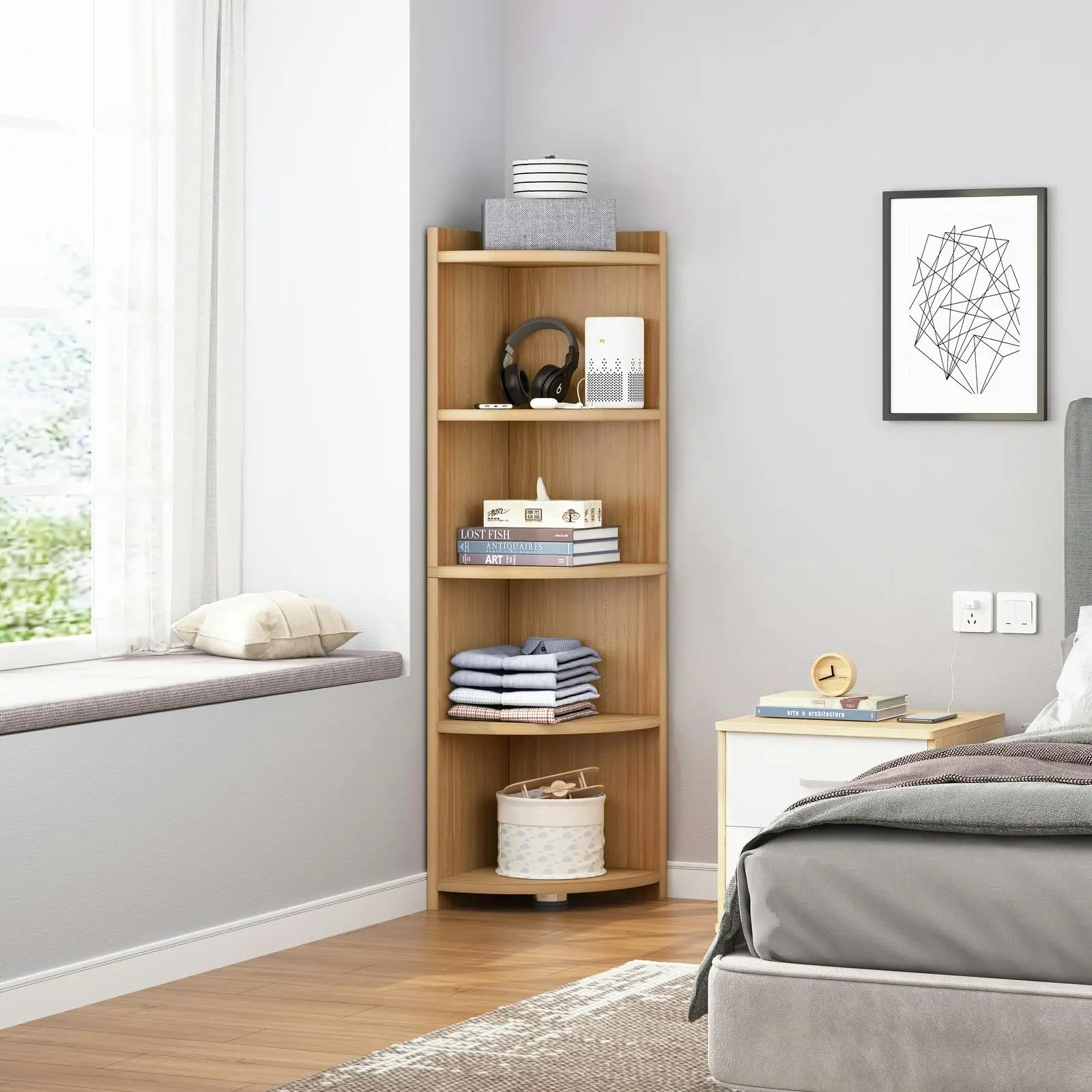 Inspire 5 Tier Stylish Wooden Corner Shelf Unit (Oak)