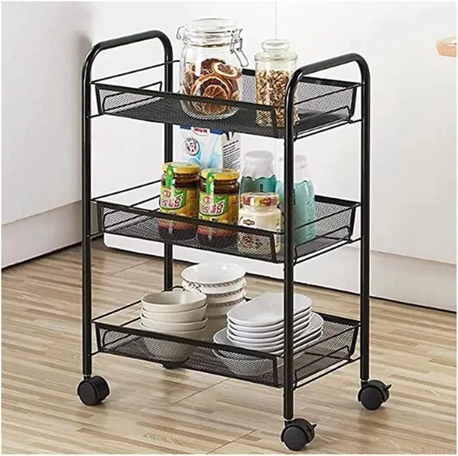 3 Tier Steel Multipurpose Storage Shelf Utility Cart Kitchen Trolley