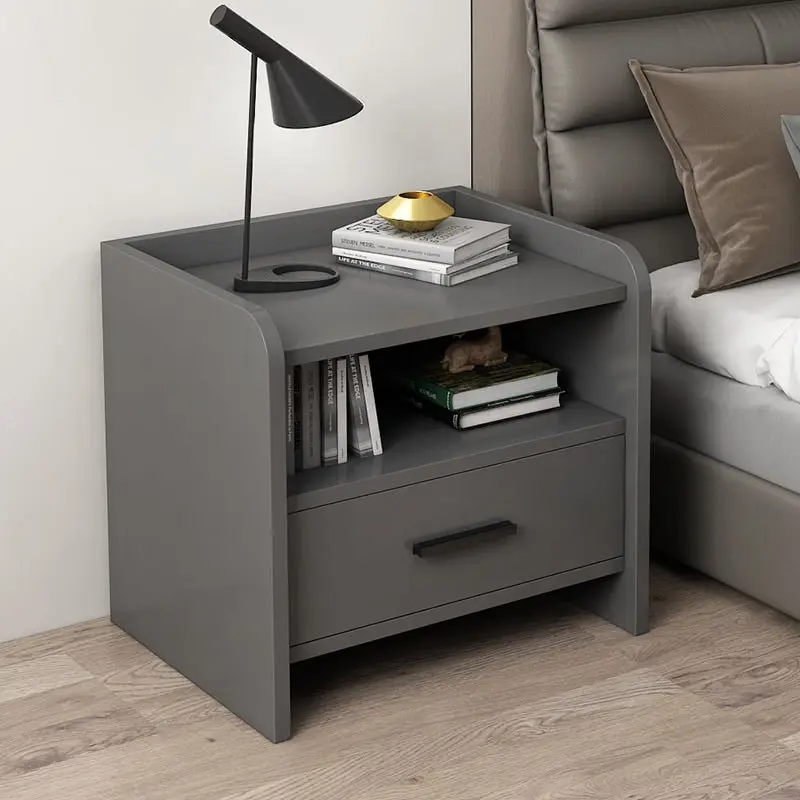 Serene Bedside Table Nightstand with Drawer (Charcoal)