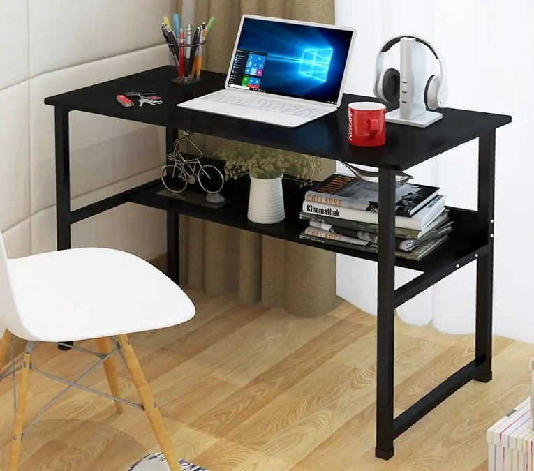 Studio Wood & Metal Computer Desk with Shelf (Black)