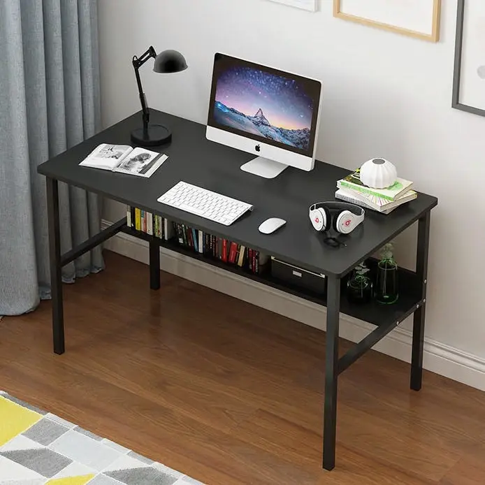 Studio Wood & Metal Computer Desk with Shelf (Black)