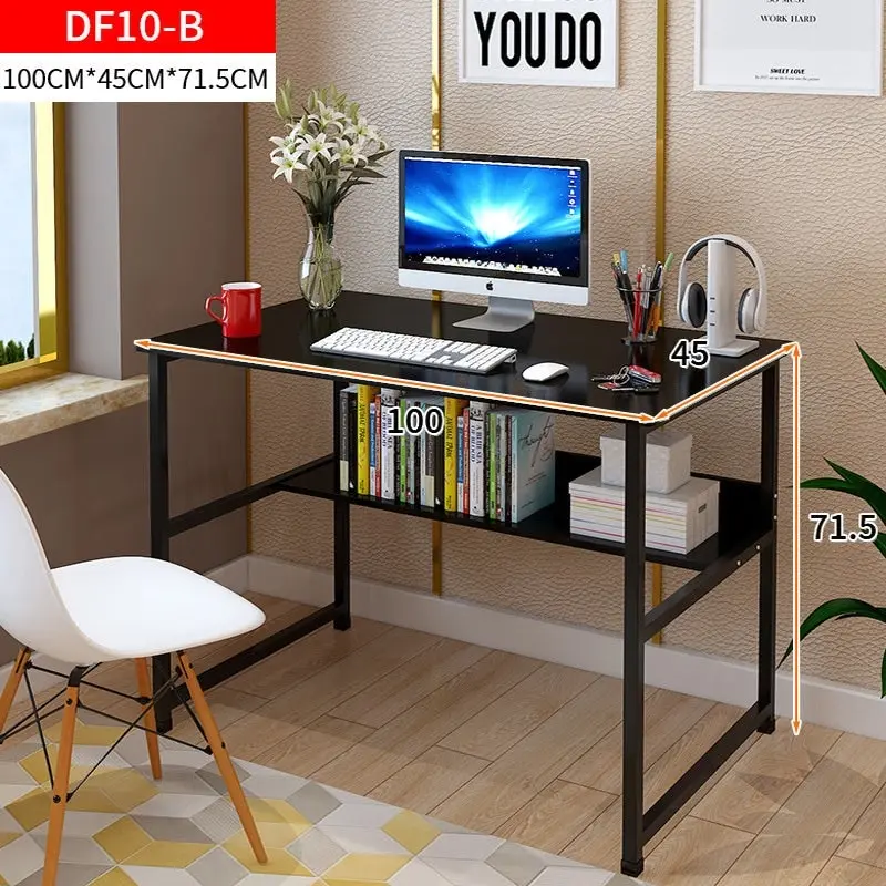 Studio Wood & Metal Computer Desk with Shelf (Black)