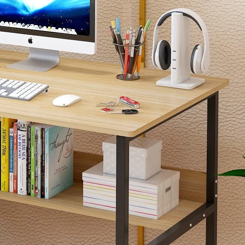 Studio Wood & Metal Computer Desk with Shelf (Oak)