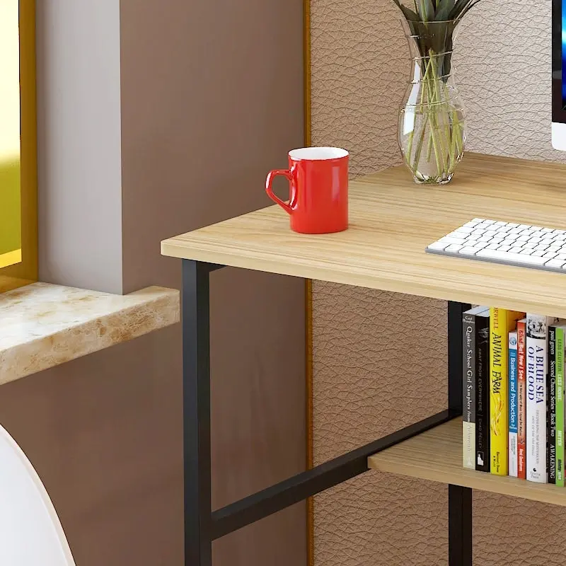 Studio Wood & Metal Computer Desk with Shelf (Oak)