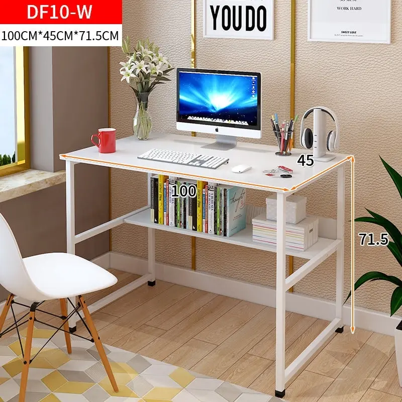 Studio Wood & Metal Computer Desk with Shelf (White)