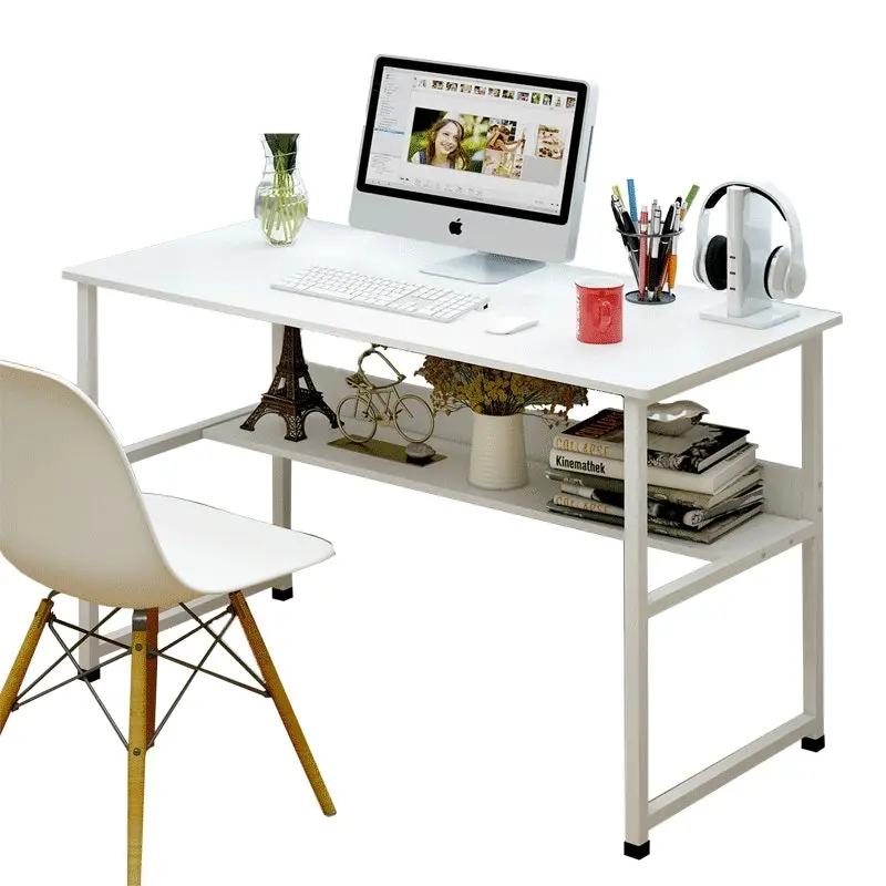 Studio Wood & Metal Computer Desk with Shelf (White)