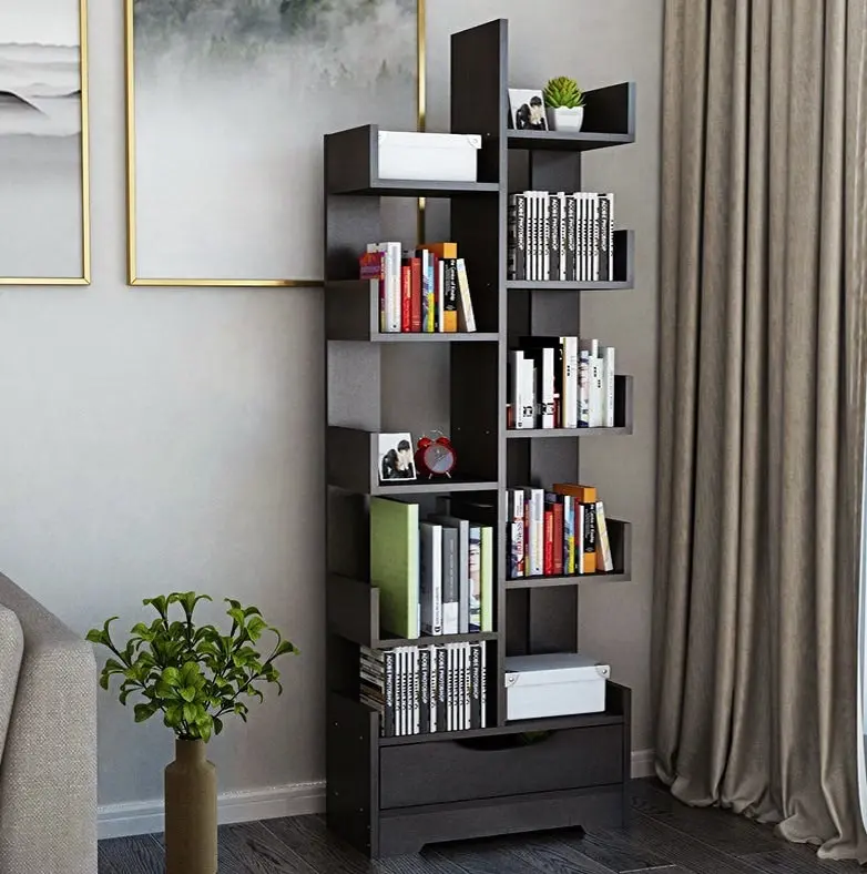 8-Tier 11-Shelf Display Storage Utility Book Shelf Bookcase Shelving (Black Wood)