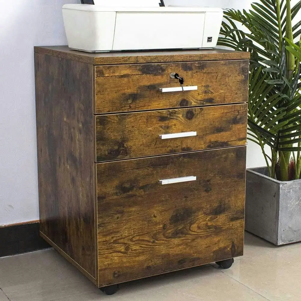 Miami 3 Drawer Bedside Table Cabinet with Wheels (Rustic Wood)