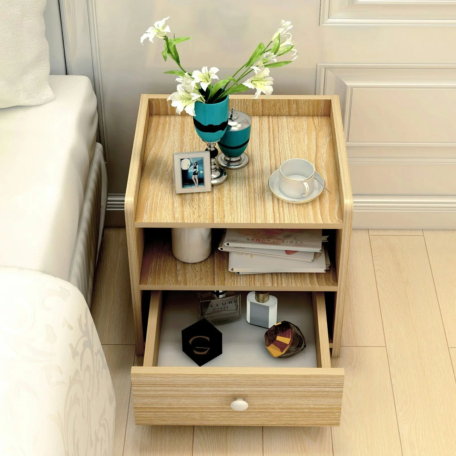 Varossa Classic Bedside Table with Drawer (Natural Oak)