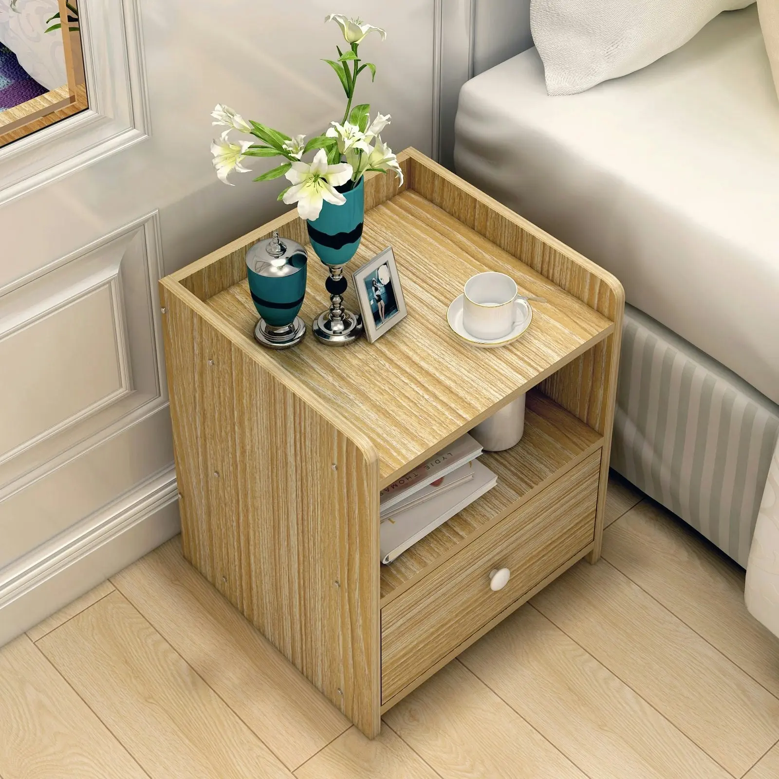 Varossa Classic Bedside Table with Drawer (Natural Oak)