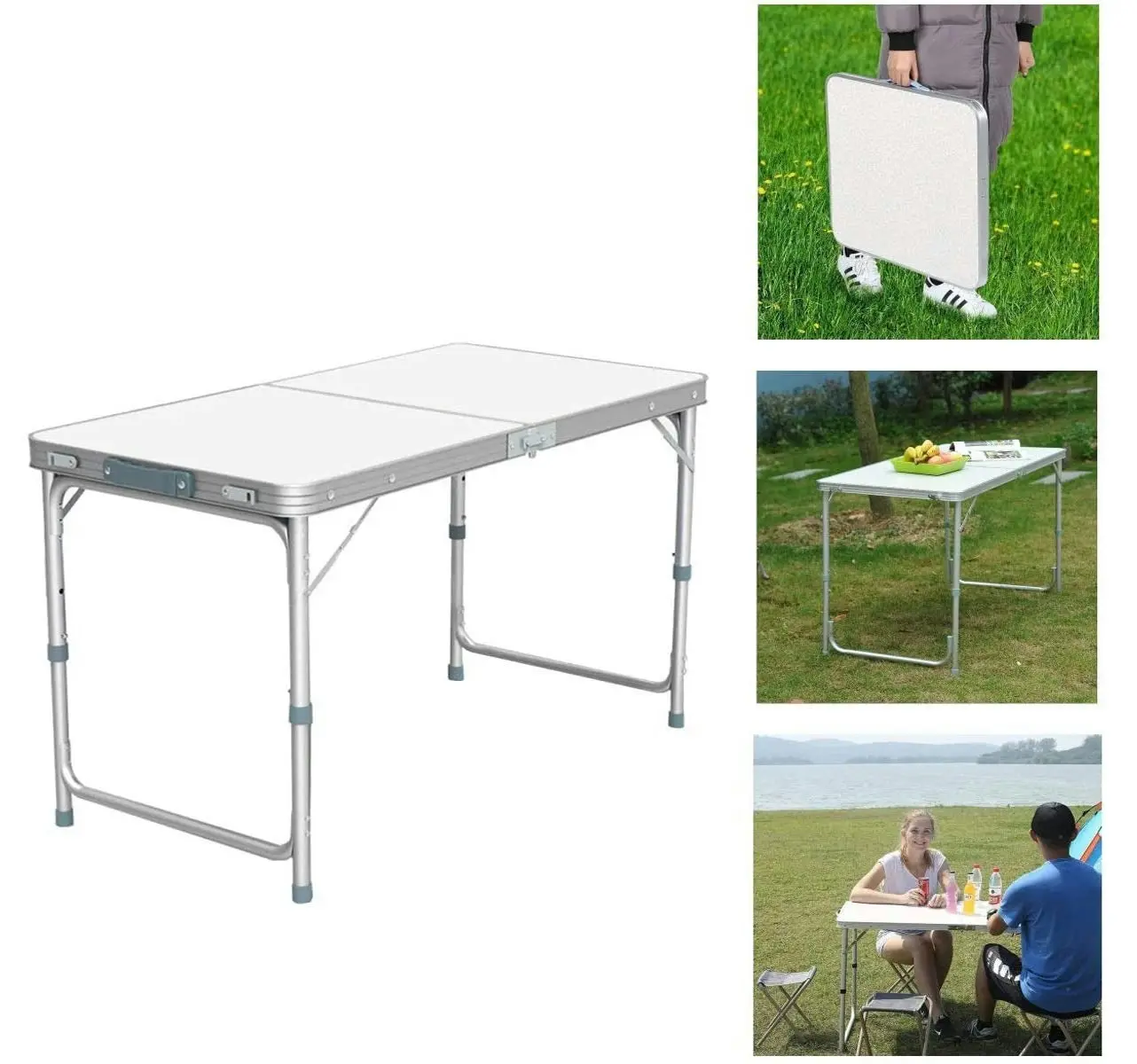 3-Piece Outdoor Camp Setting Folding Table & Chairs Set (White)