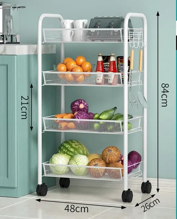 4 Tier Steel Multipurpose Storage Shelf Utility Cart Kitchen Trolley (White)