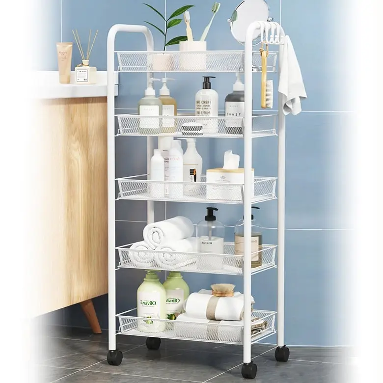 4 Tier Steel Multipurpose Storage Shelf Utility Cart Kitchen Trolley (White)