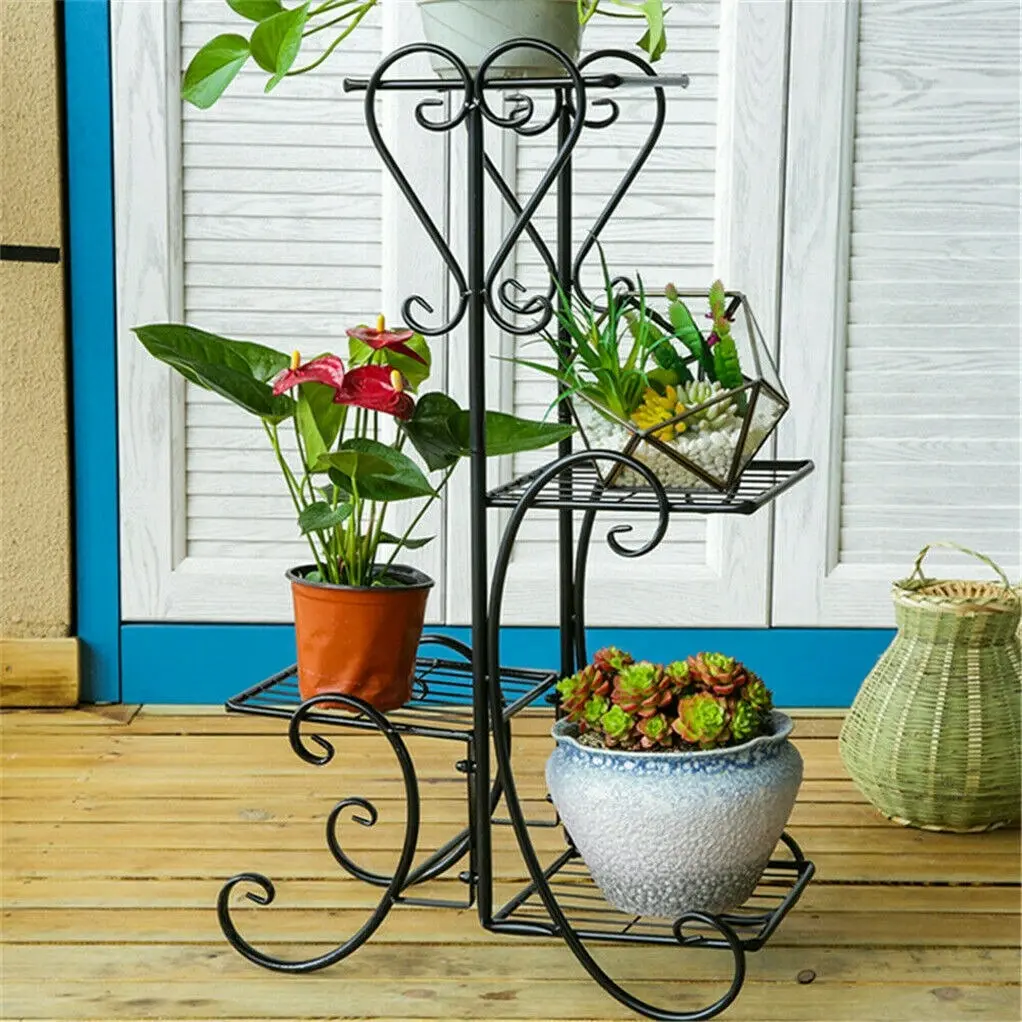 4-tier Metal Plant Stand Shelf Display Rack Flower Pot Holder Planter Garden Storage Organizer