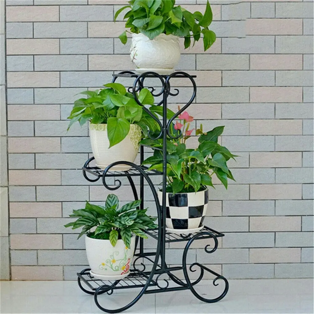 4-tier Metal Plant Stand Shelf Display Rack Flower Pot Holder Planter Garden Storage Organizer