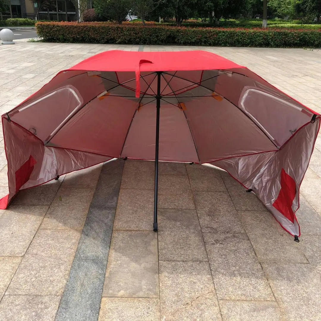 Large Canopy Camping Beach Sports Events Sun & Rain Umbrella (Red)