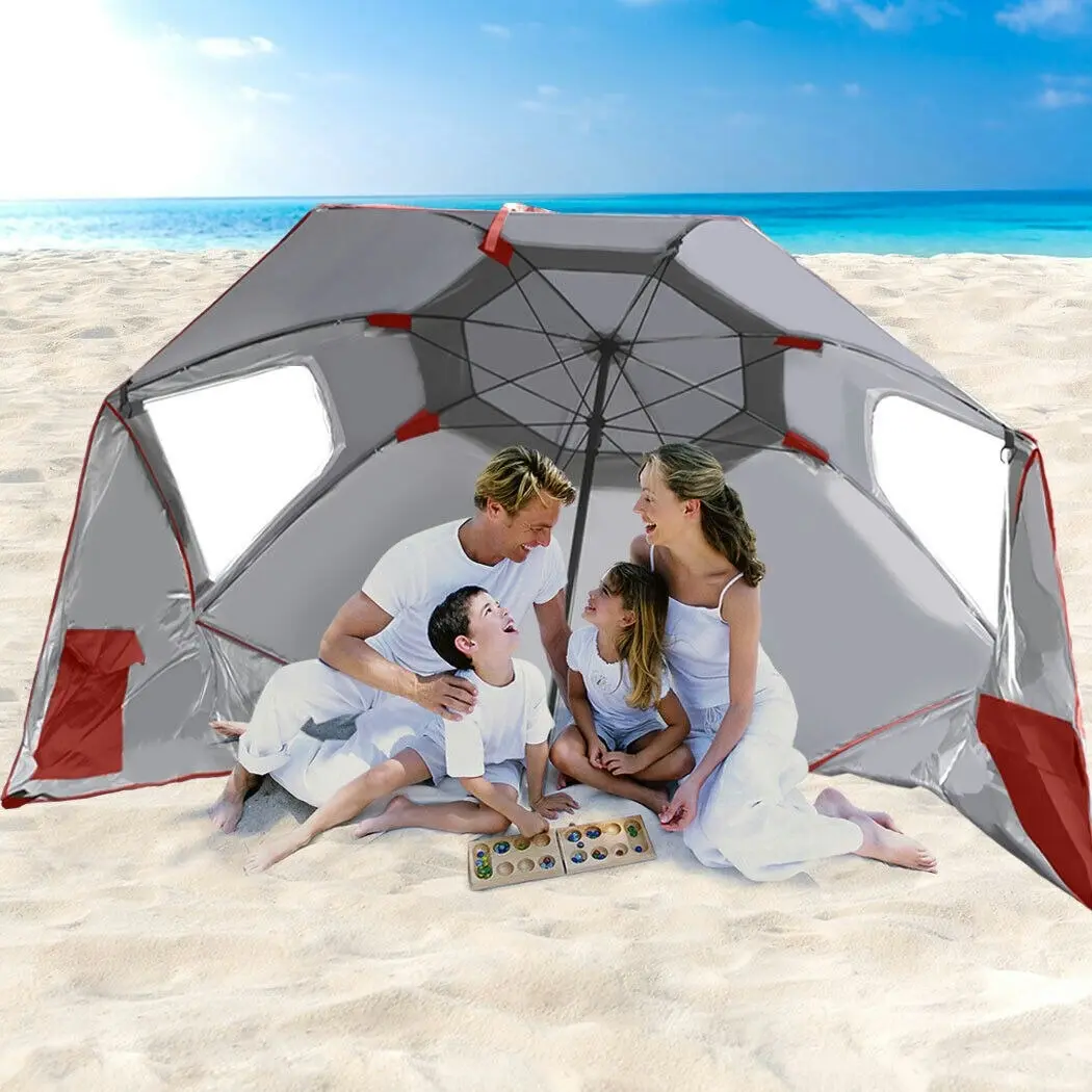 Large Canopy Camping Beach Sports Events Sun & Rain Umbrella (Red)