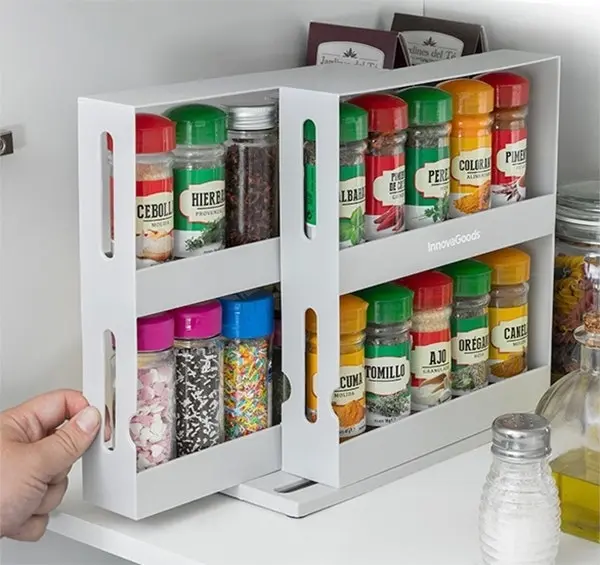 2-Tier Rotating Spice Storage Rack Seasoning Holder Kitchen Cabinet Shelf Organiser