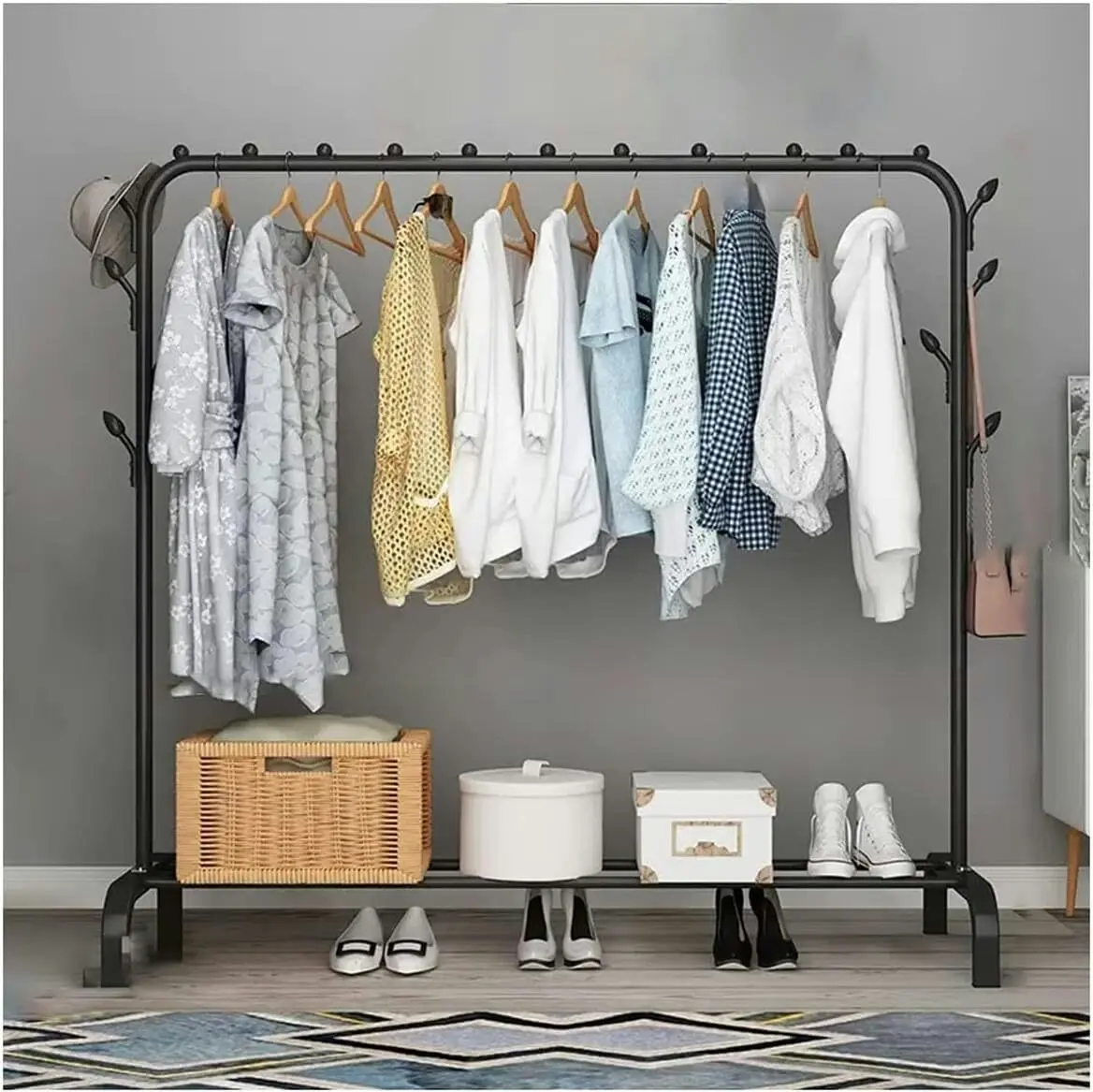 Large 1.5m Wide Coat Hanging Stand Wardrobe Clothes Hanger Rack (White)