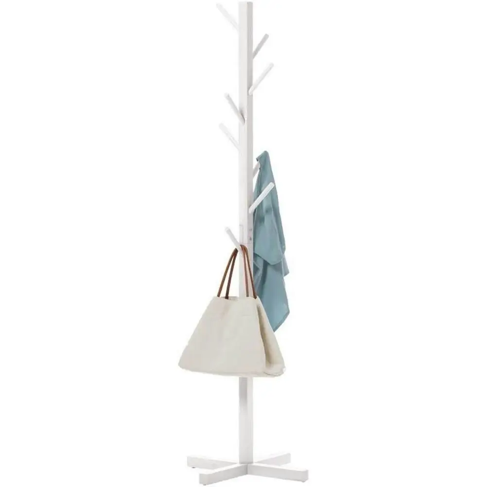 Freestanding Metal Coat Hat Hanging Stand Clothes Hanger Rack Tree Organiser (White)