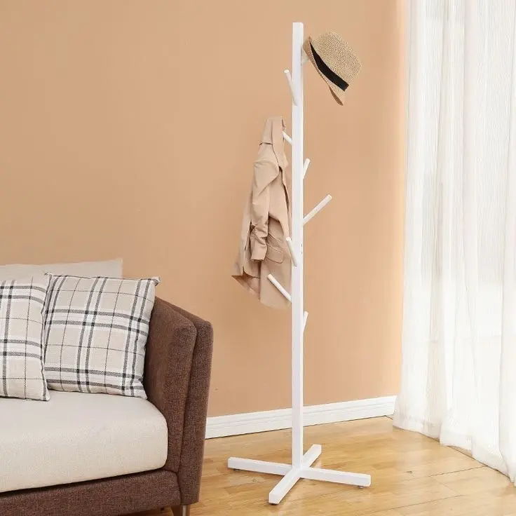 Freestanding Metal Coat Hat Hanging Stand Clothes Hanger Rack Tree Organiser (White)