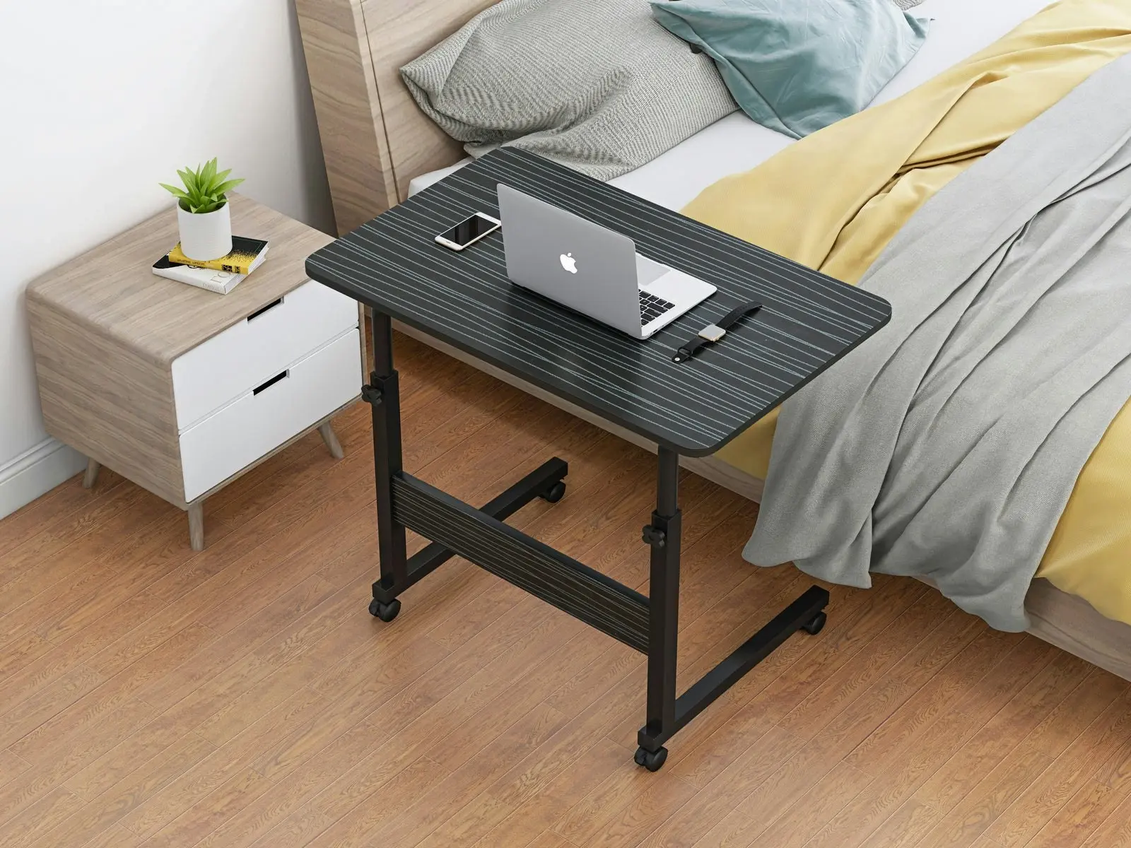 Impact Adjustable Portable Sofa Bed Side Table Laptop Desk with Wheels (Black Multi)