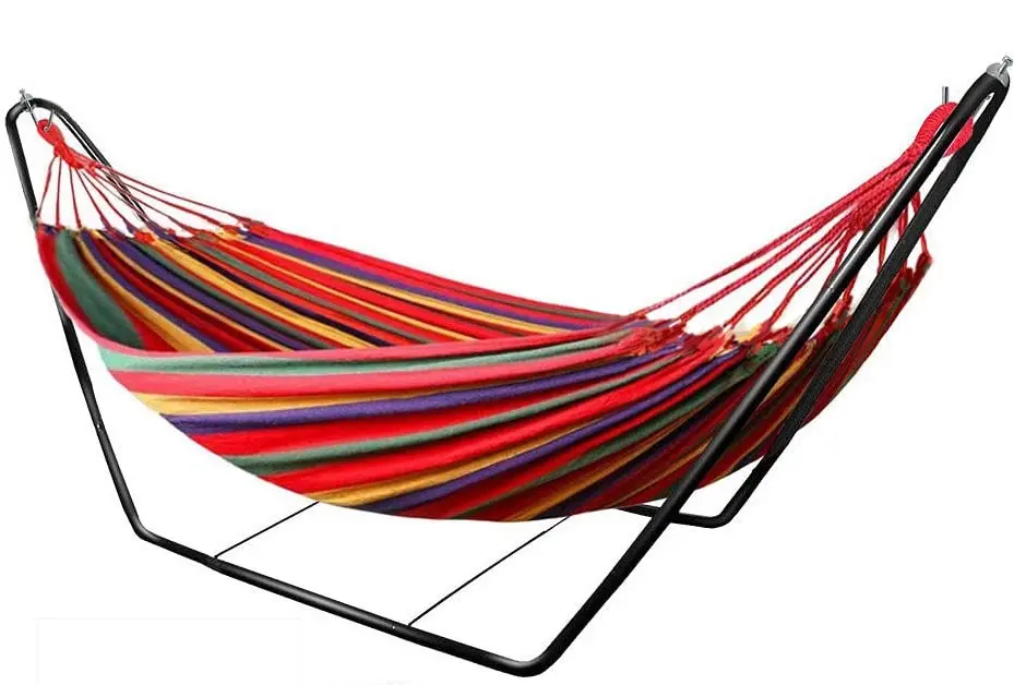 Deluxe Double Hammock and Premium Steel Stand Combo Set (Colourful Stripes)