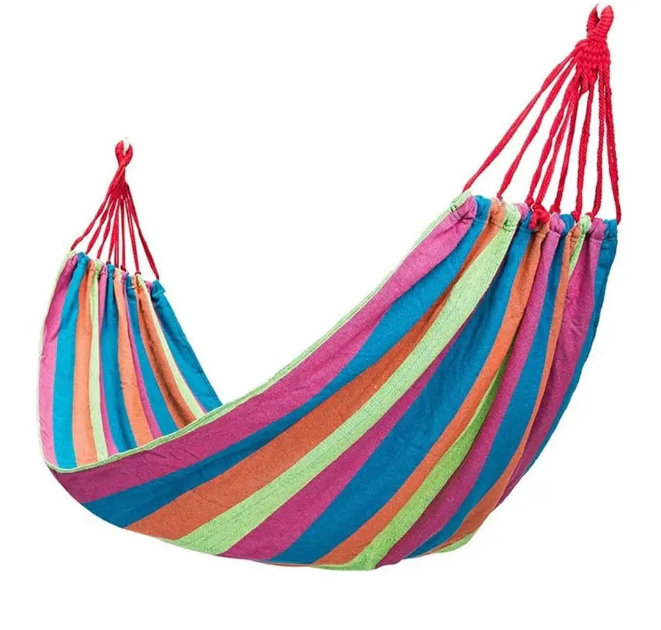 Deluxe Double Hammock and Premium Steel Stand Combo Set (Colourful Stripes)