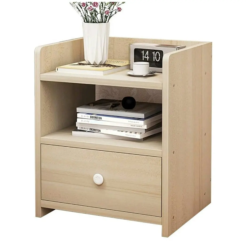 2 x Varossa Classic Bedside Table with Drawer (White Oak)