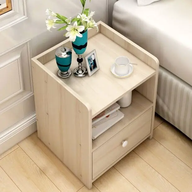 2 x Varossa Classic Bedside Table with Drawer (White Oak)